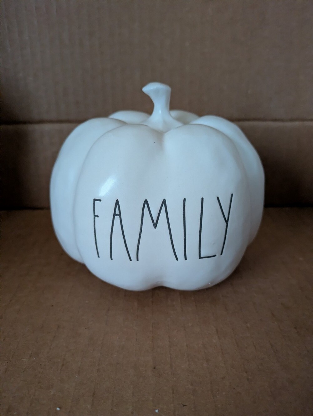 Rae Dunn by Magenta White Ceramic Pumpkin Decor with FAMILY Script NWOT